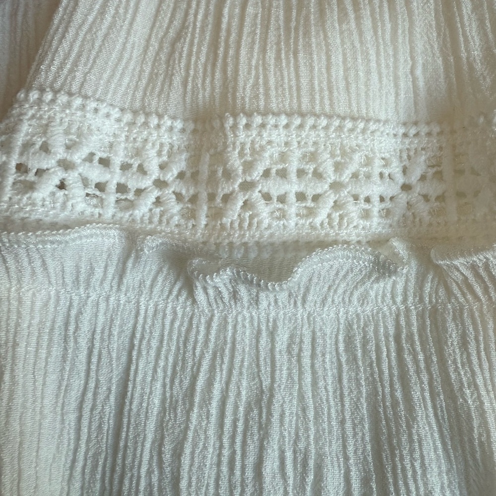 Lush Cottagecore White Boho Tiered Crochet Lace Mini Dress Tassel Straps Gauze L - Picture 9 of 9